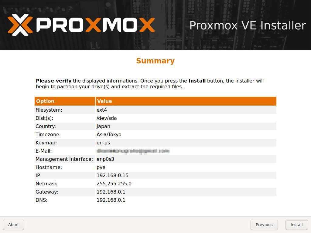 Install Proxmox Server